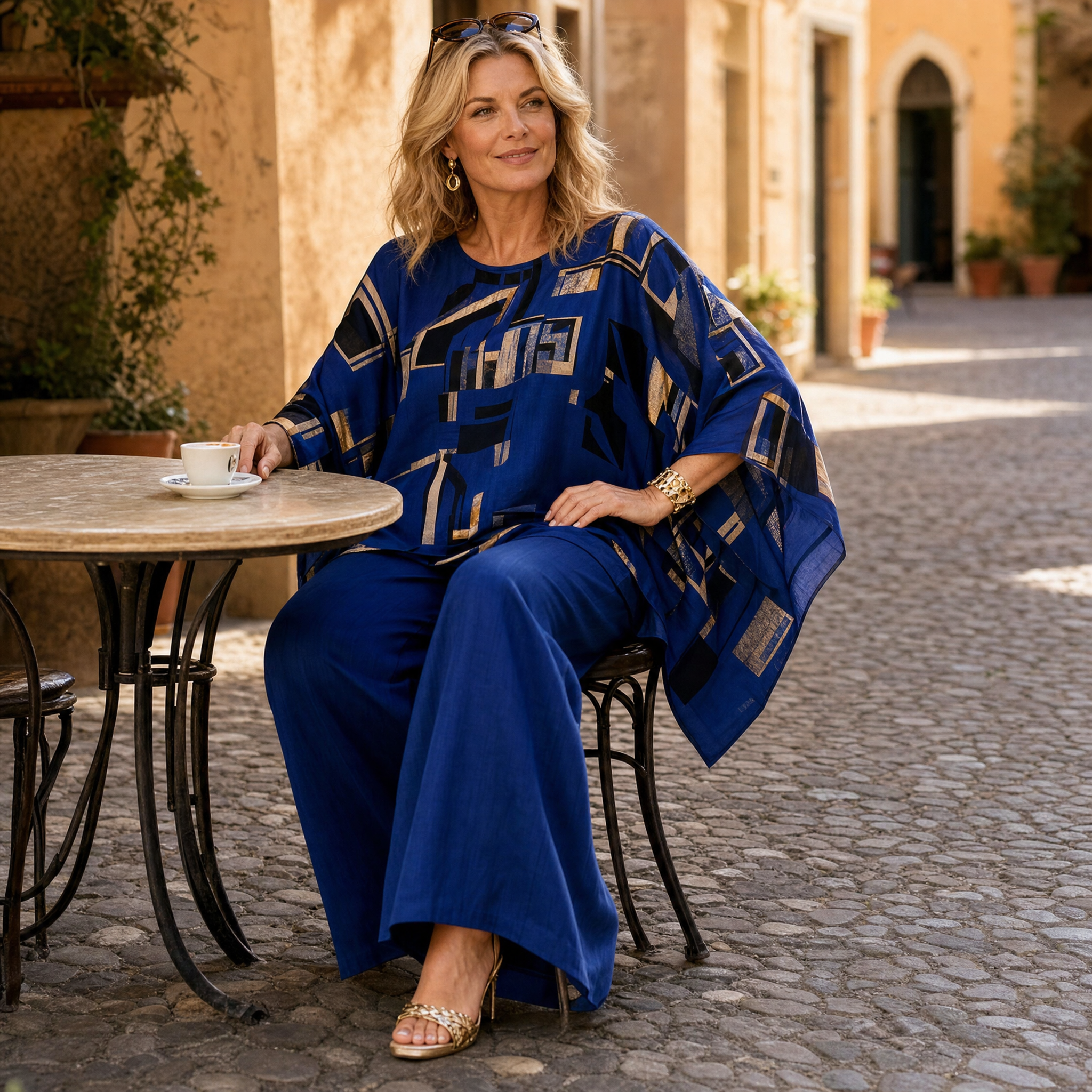 Vesara Elegant Batwing Top & Wide-Leg Pants Set