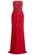 Strapless Crystal Embellished Maxi Dress Red