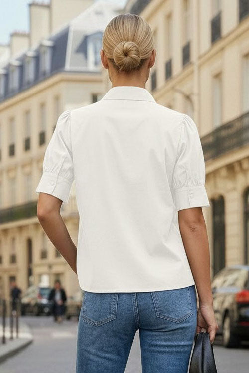 RUCHED FRONT  BUTTON UP BLOUSE