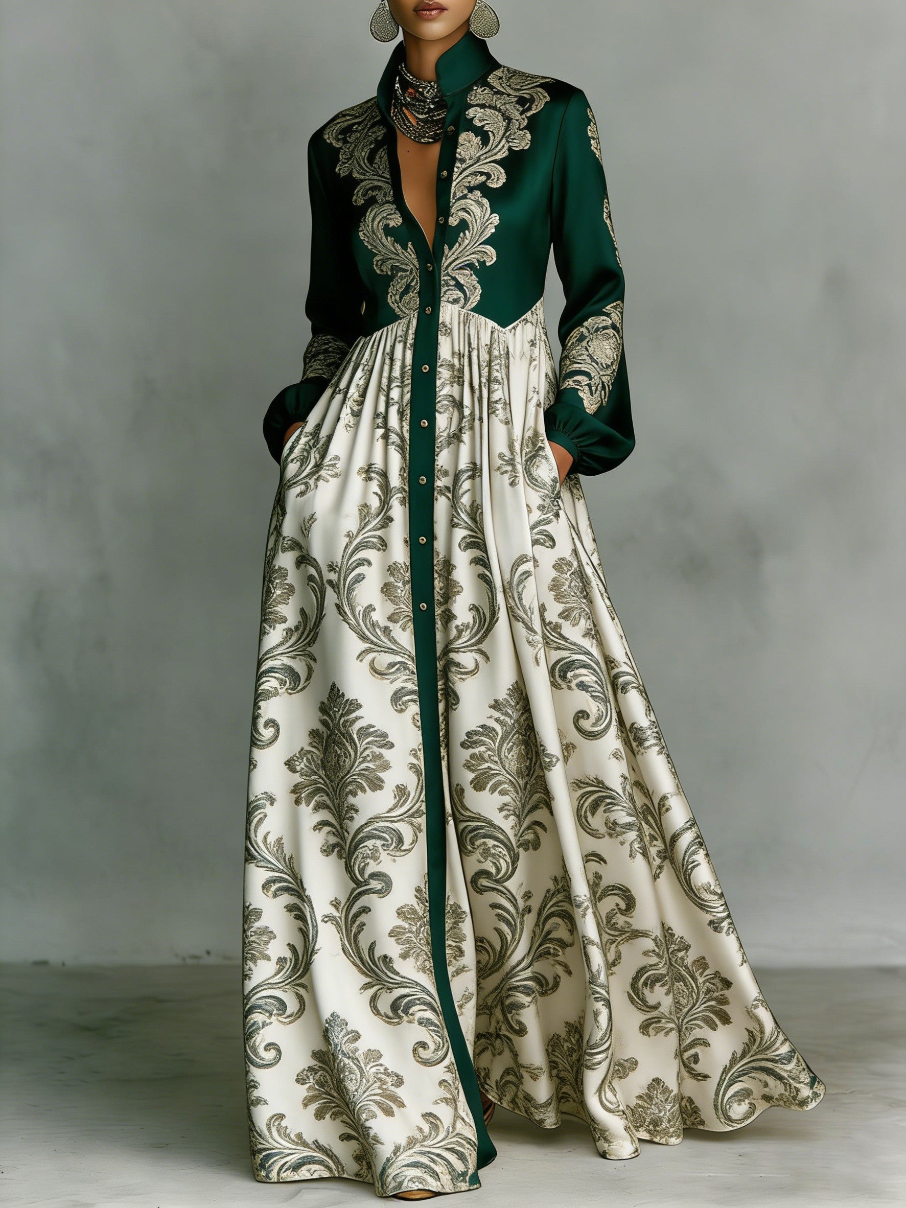Women's Vintage print Elegant Romantic Vacation Maxi Dress