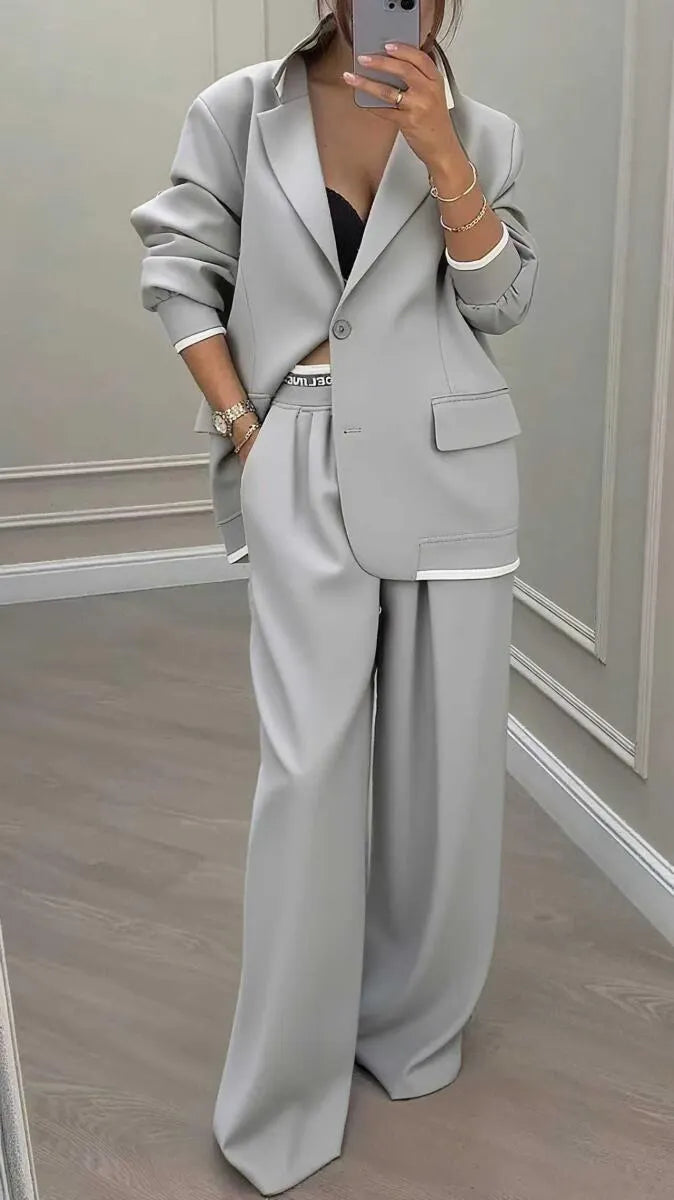 Ladies Collar Jacket+ Pants Style Commuting Suit