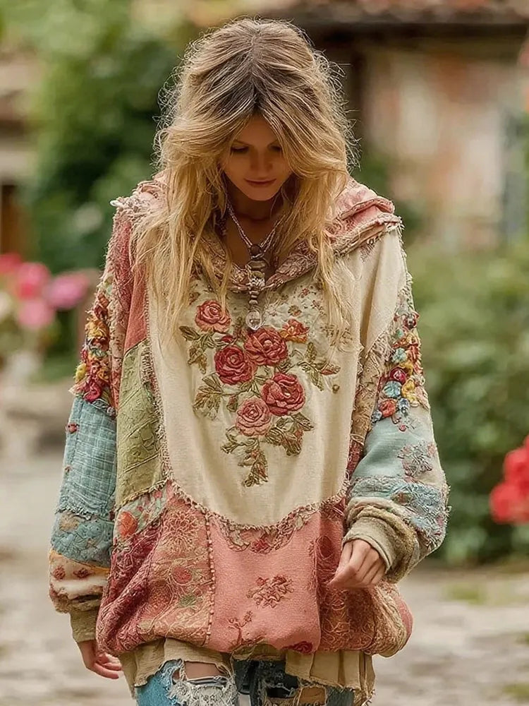 Women's Vintage Floral Pattern Hoodie