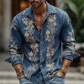 Men's Vintage Japanese Floral Pattern Art Casual Linen Shirt