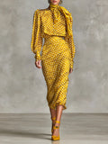 Vintage Satin Polka Dot Print Shirt And Skirt Two-Piece Set
