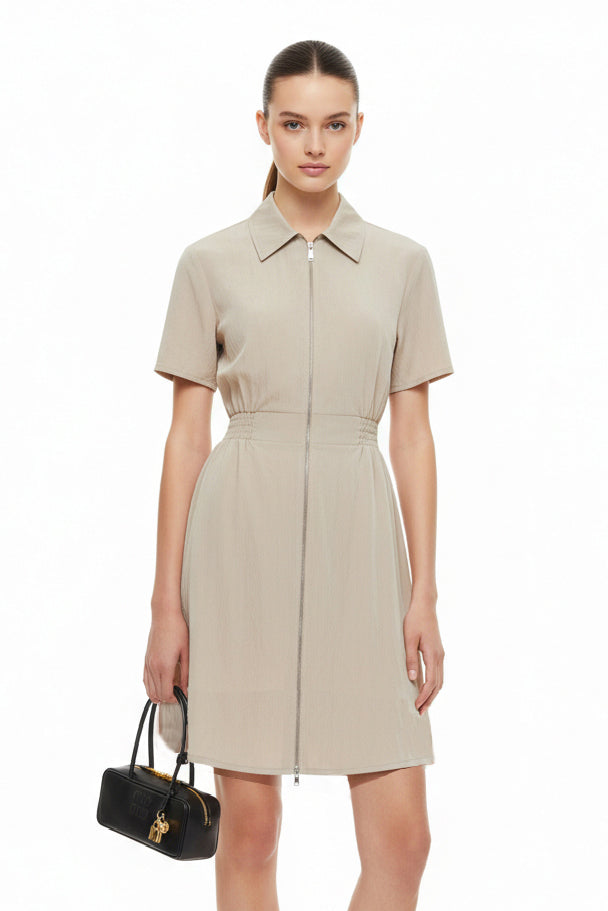 Short Sleeve Zip Up Dress