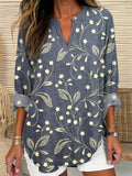 Vintage Floral Lace Embroidery Pattern Linen Blend Shirt