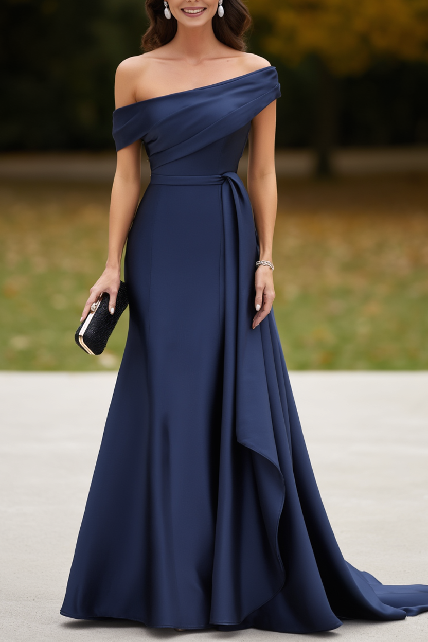 Formal Wedding Guest Dress Navy Off Shoulder Maxi Dress