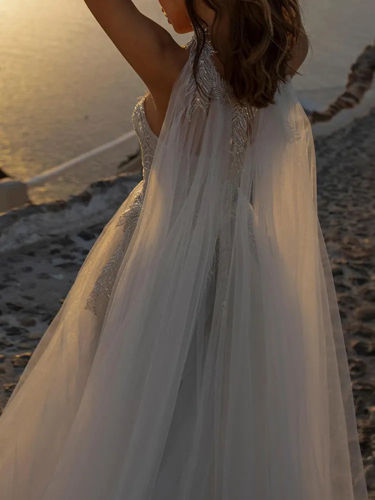 Fashion Two Pieces Set Bandeau Shiny Backless Wedding Maxi Dress