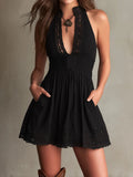 Boho Chic Black Eyelet Embroidery Mini Dress