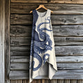 Women's Japanese Octopus Art Print Irregular Midi Dress