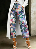 Women's Fashion Cute Floral Graffiti Artistic Print Casual Wide-leg Jeans