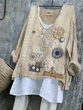 Cottage Floral Lace Embroidered Fiber Art Linen Blend Tunic