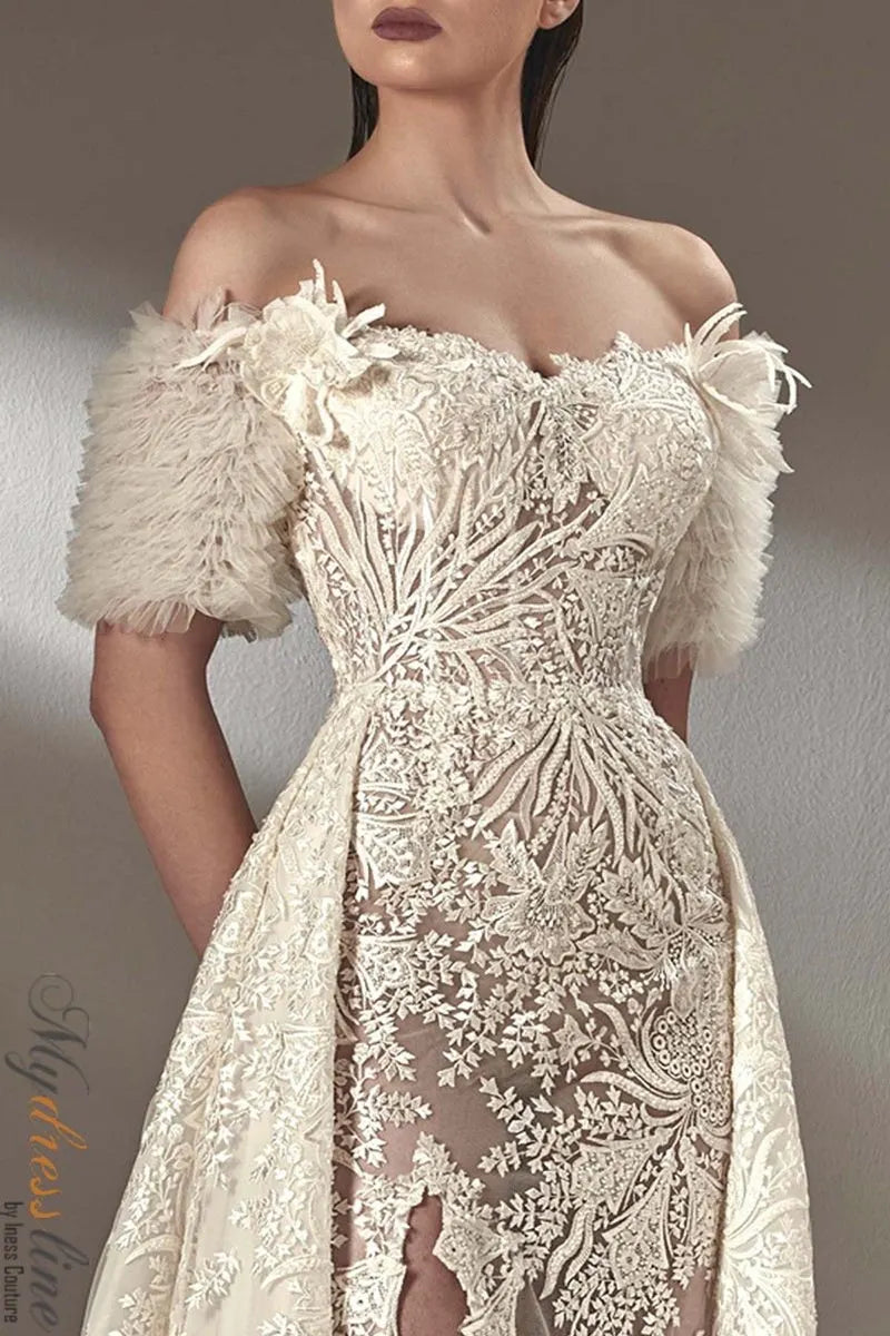 MNM Couture K3881 short sleeves stunningly beautiful embroidery maxi dress