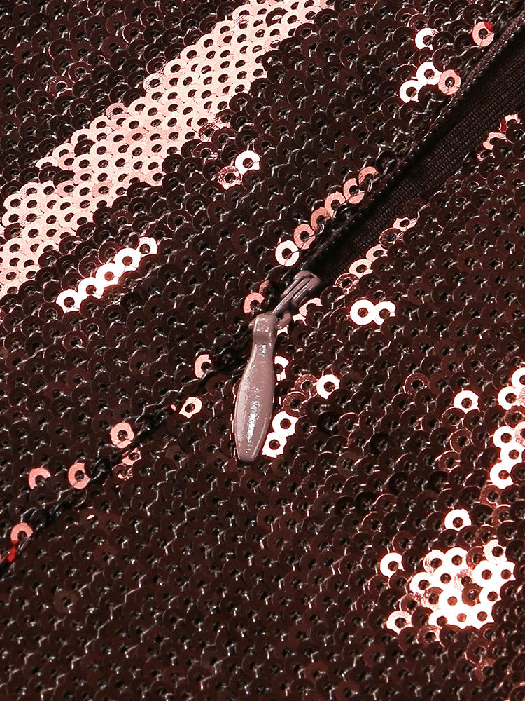 Halter Draped Sequin Jumpsuit Brown