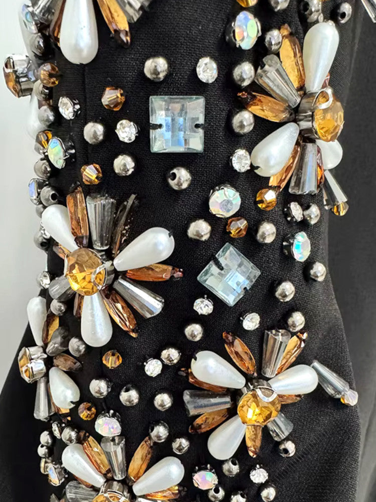 Long Sleeve Embellished Shoulder Maxi Dress Black