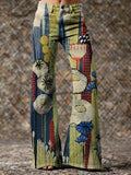 Women's Retro Colorful Ethnic Floral Art Print Casual Washed Pants