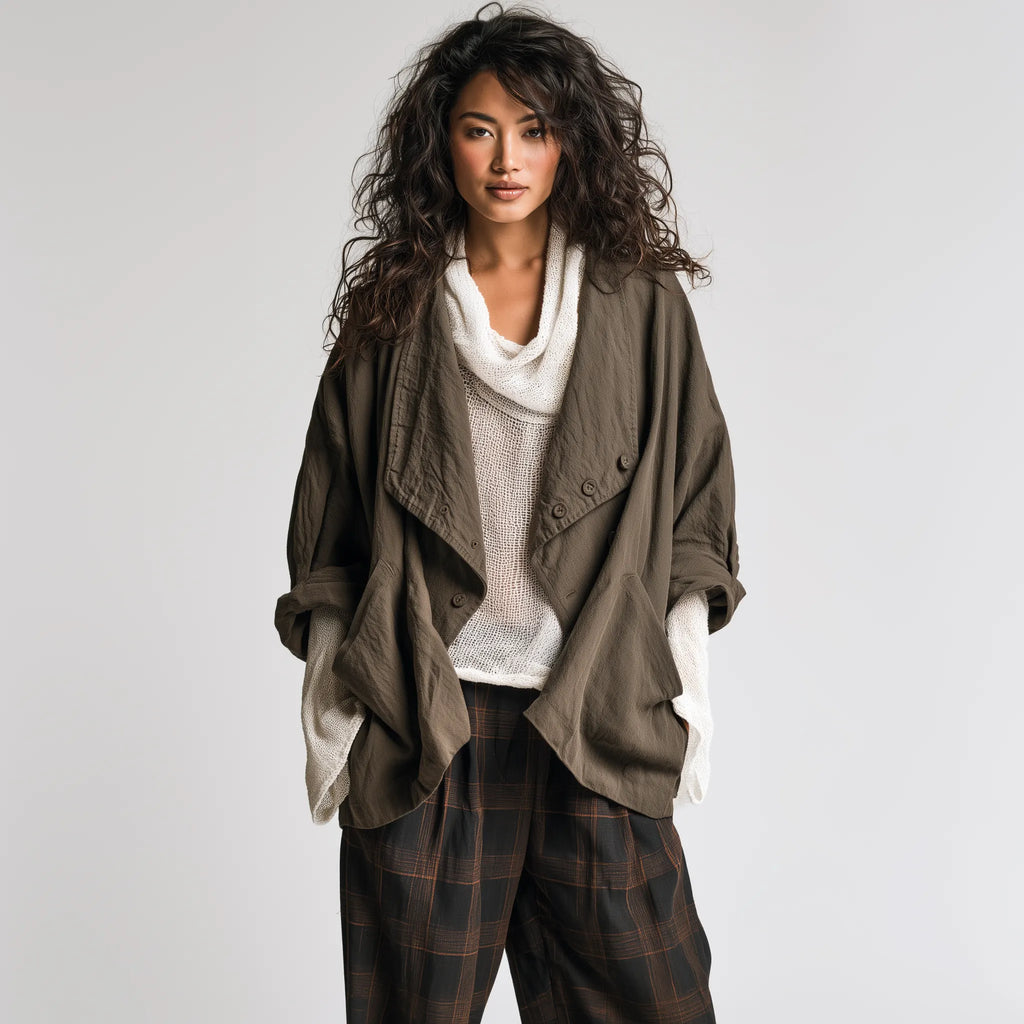 Utility Chic Washed-Cotton Open-Front Drop-Shoulder Army Green Shacket