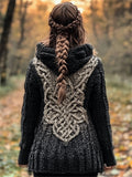 Vintage Mystical Celtic Knot Cozy Chunky Hooded Cardigan