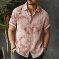 Men's Retro Floral Print Casual Linen Blend Short-sleeve Shirt