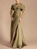 Round Neck Lace Long Sleeve Solid Color Maxi Dress