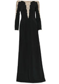 Long Sleeve Embellished A Line Maxi Dress Black