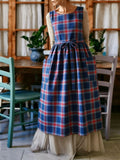 Bold Red & Blue Plaid Tie-Waist Apron