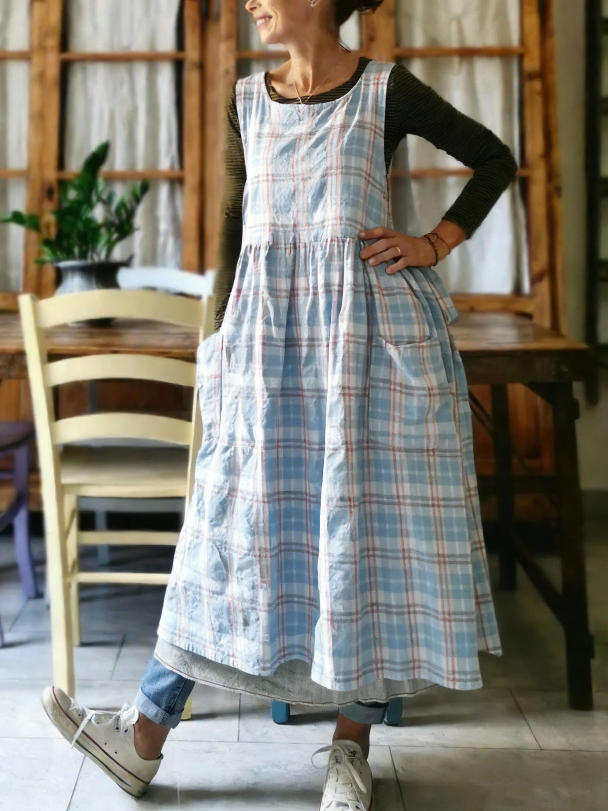 Light Blue Vintage Plaid Apron