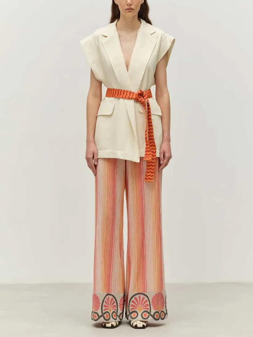 Retro Ethnic Striped Print Wide-leg Pants