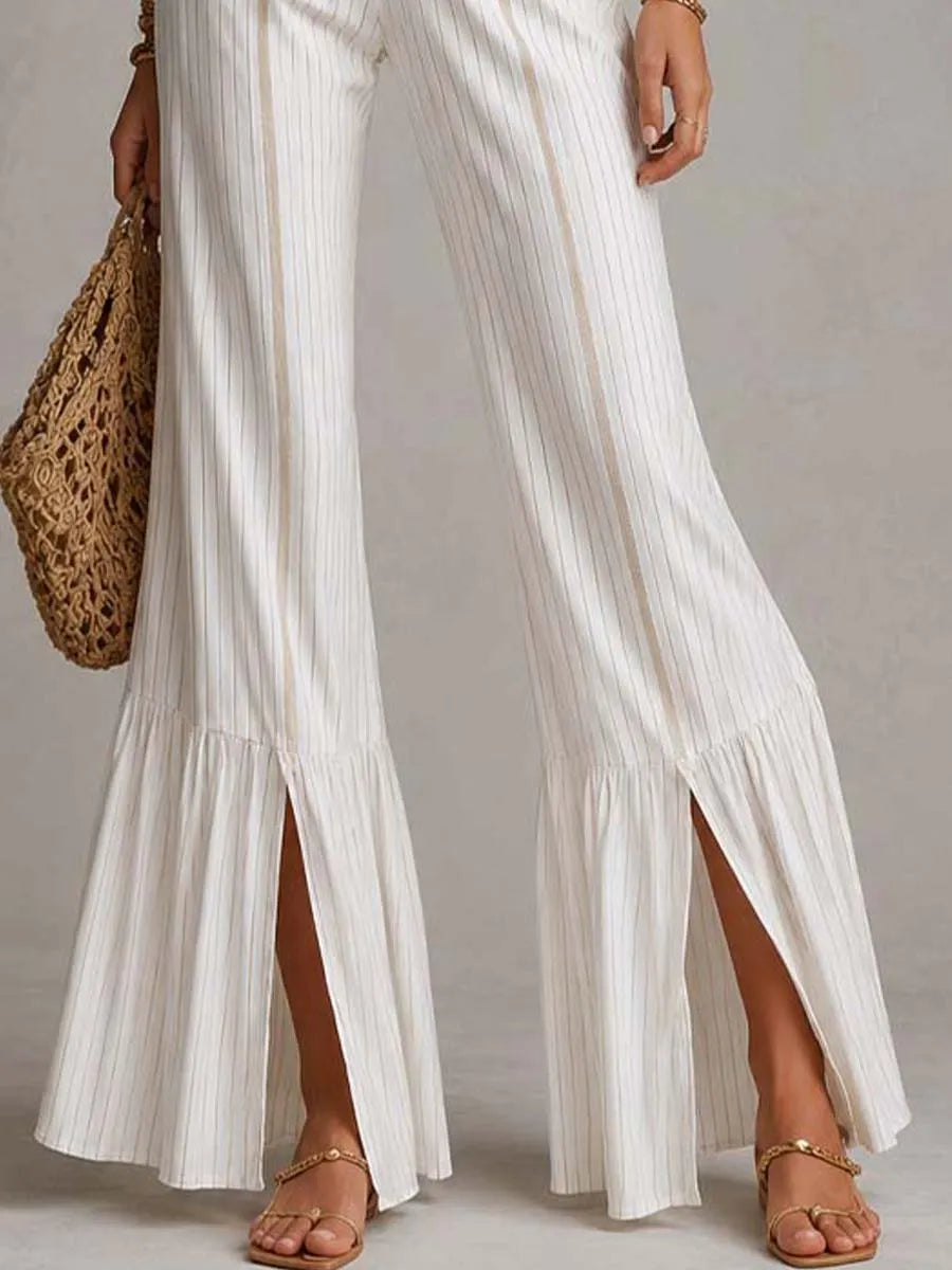 Vintage Bohemian Stripe Lace Waist Halter Split Flare Jumpsuit