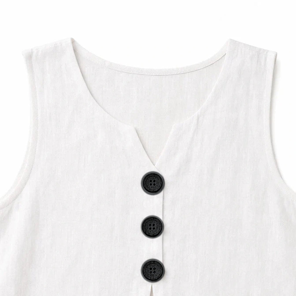 Lunelle – Sleeveless Linen Look V-Neck Tank with Buttons