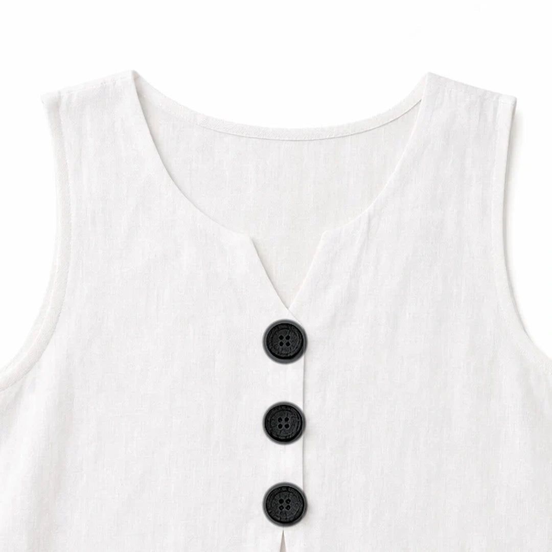 Lunelle – Sleeveless Linen Look V-Neck Tank with Buttons