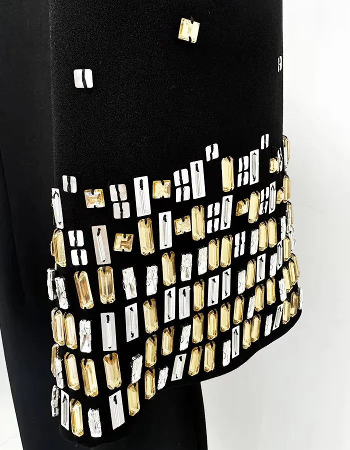Short Sleeve Crystal Midi Dress Black