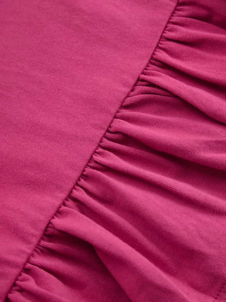 Sporty Retro Pink Cotton Half-Zip Ruffle Sweatshirt Mini Dress