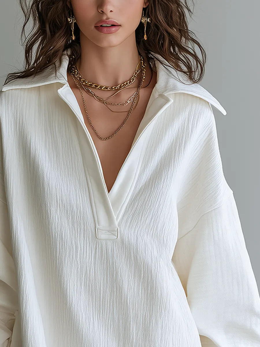 Stylish White Textured Soft Shirt Dress