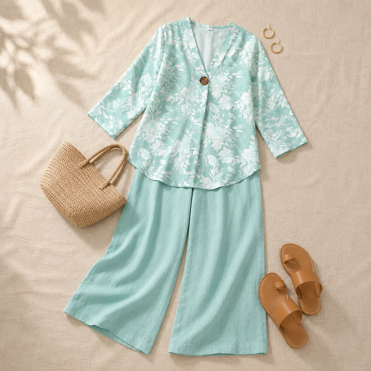 Marelle – Women's V-neck floral tunic and wide-leg pants 2-piece set