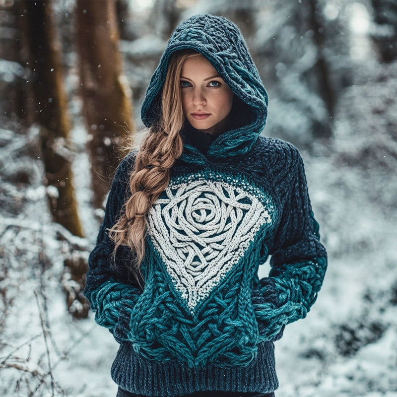 Viking Gradient Totem Pattern Women's Hooded Sweater