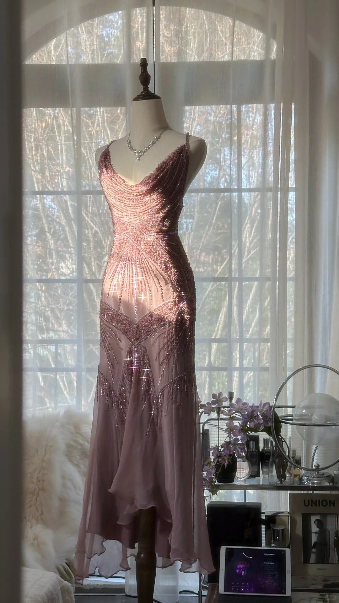 Vintage Evening Dresses, Sleeveless Pink Party Gowns  25514