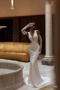 Mermaid wedding dress 717, Cathedral wedding dress, Lace wedding dress, Detachable sleeves wedding dress, 3/4 sleeves wedding dress