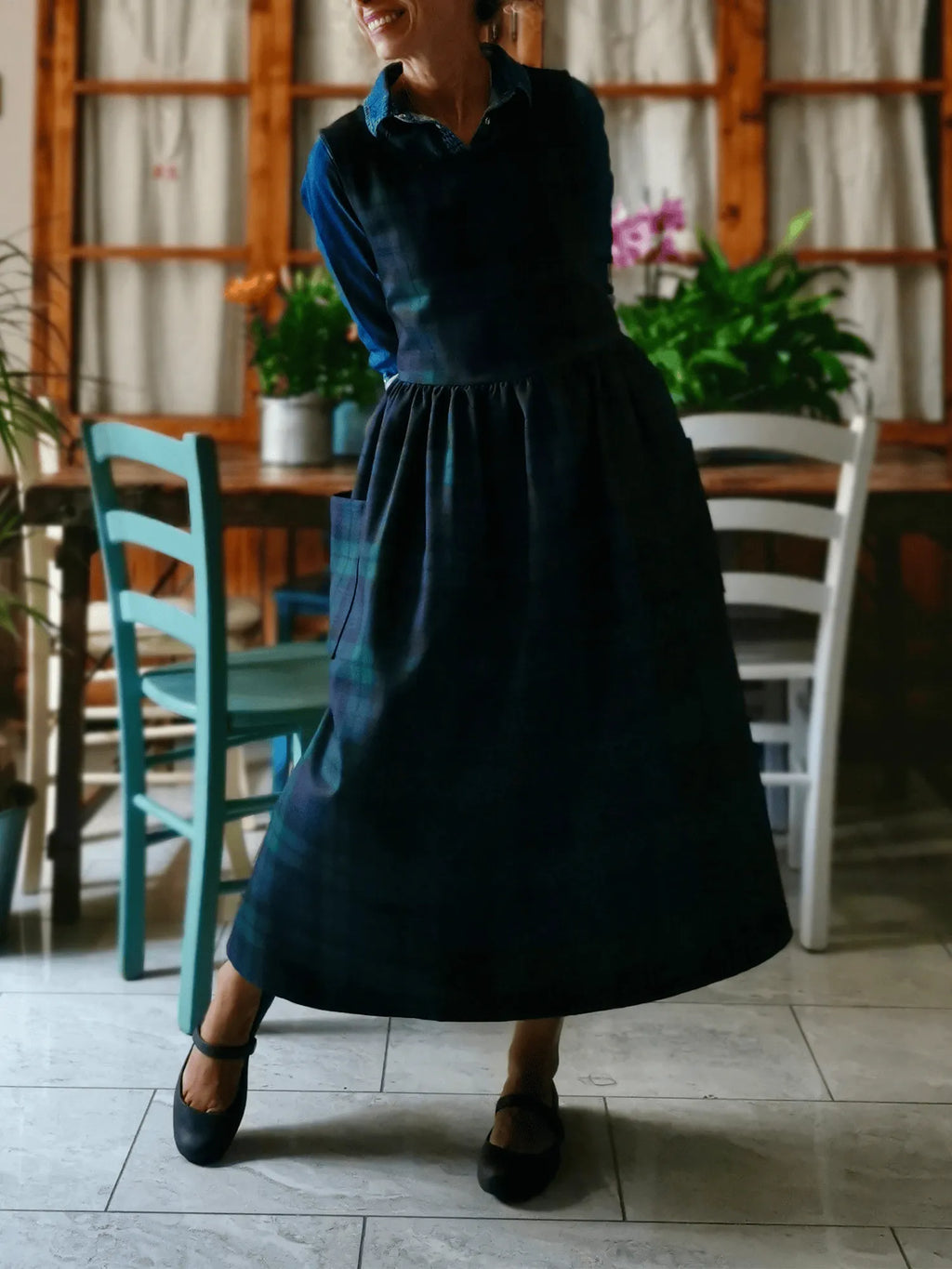 Green and Blue Plaid Apron
