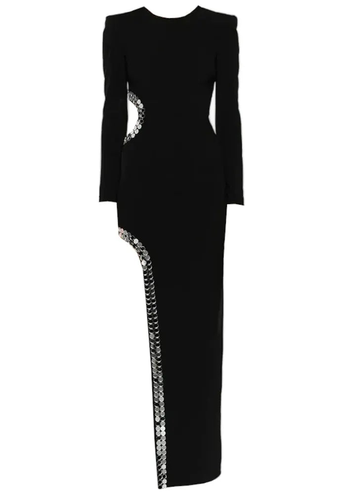 Long Sleeve Mirrored Detail Maxi Dress Black