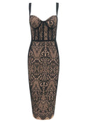 Lace Corset Midi Dress Black