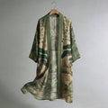 Japanese Pine Tree And Calligraphy Art Pattern Linen Blend Long Kimono