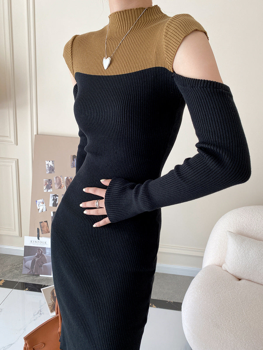 Hollow Half High Neck Knitted Dress