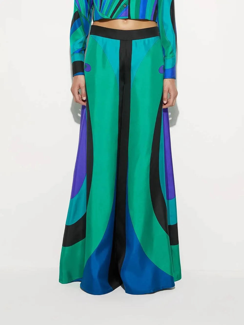 Unique Rainbow Print High-Waisted Wide-Leg Pants