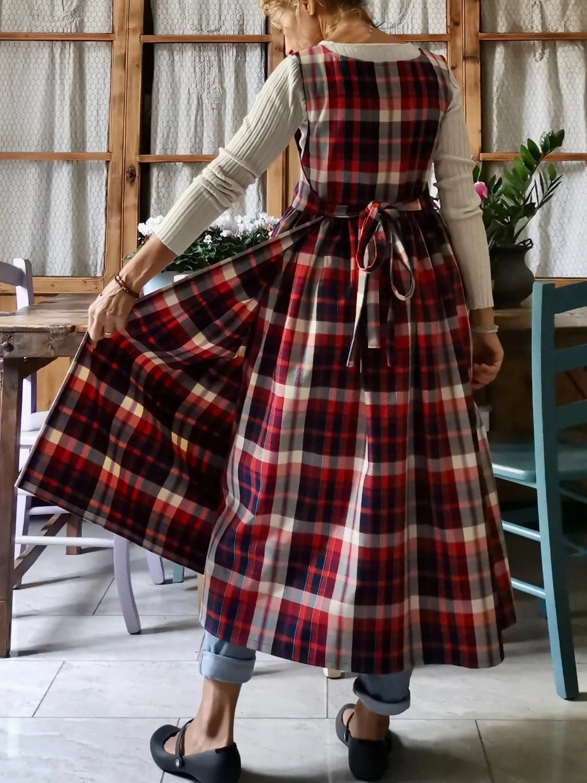 Red and Blue Tartan Cotton Kitchen Apron