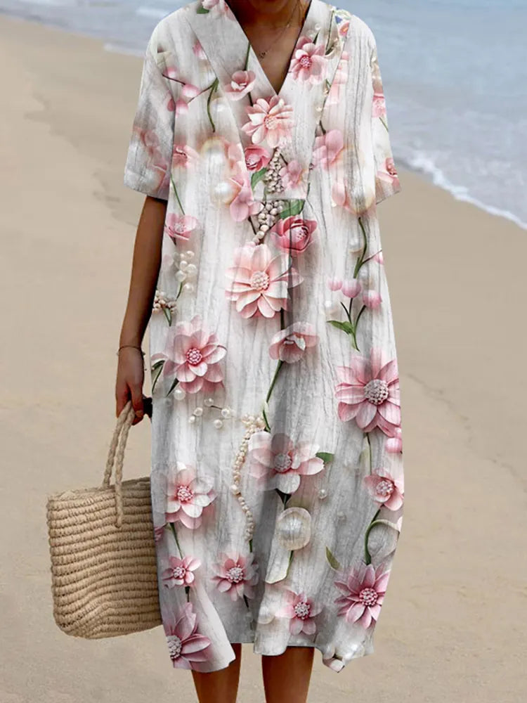Pearl Floral Print Women'S Dress