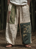 Vintage Japanese Art Bamboo Forest Patchwork Art Cotton Linen Pants