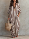 Neutral Striped Kaftan  ¨C Effortless Bohemian Resort Style Maxi Dress