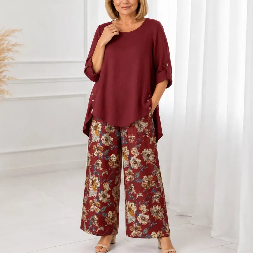 Solvea – Women's Draped High-Low Tunic & Wide-Leg Pants Set