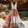 Women's Vintage Bohemian Applique Art Cotton And Linen Dress c9f2
